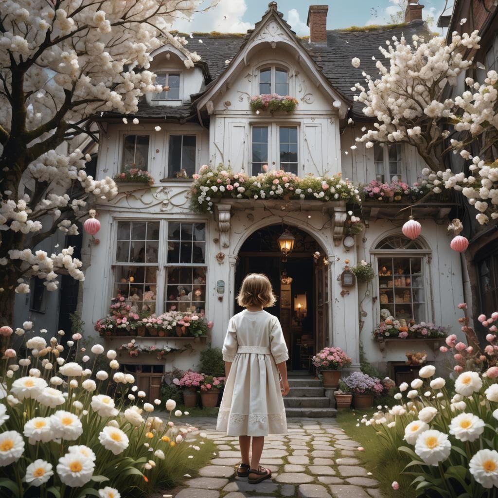 Child in White Dress at Candy House