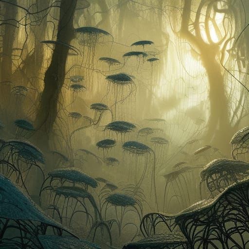Spider Forest in Sphere: Detailed Digital Art