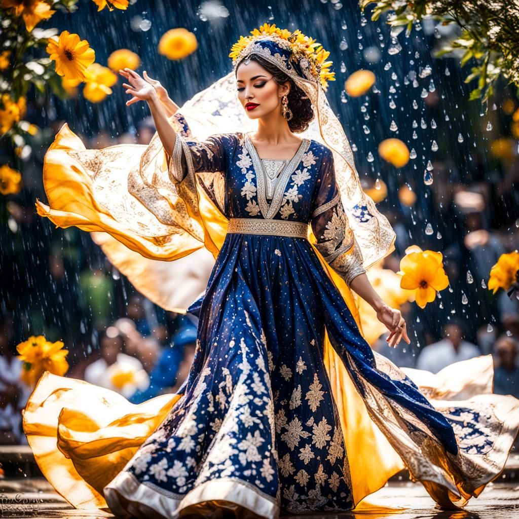 Princess Dancing in Rain with Moroccan Caftan