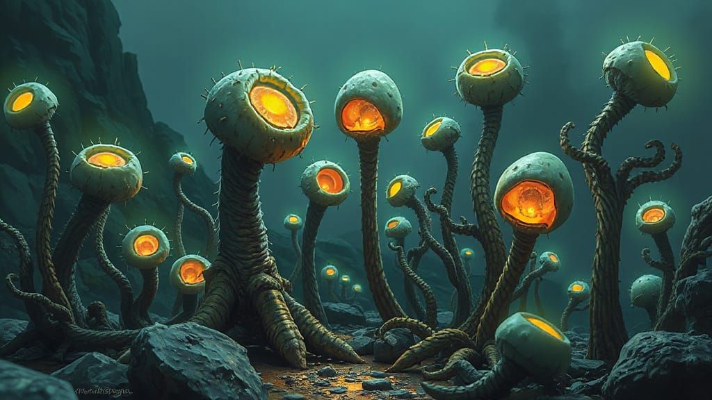 Surreal Digital Art of Glowing Mutant Plants