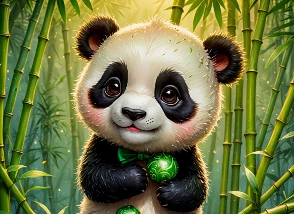 Christmas Panda in Bamboo Forest: 3D Digital Art