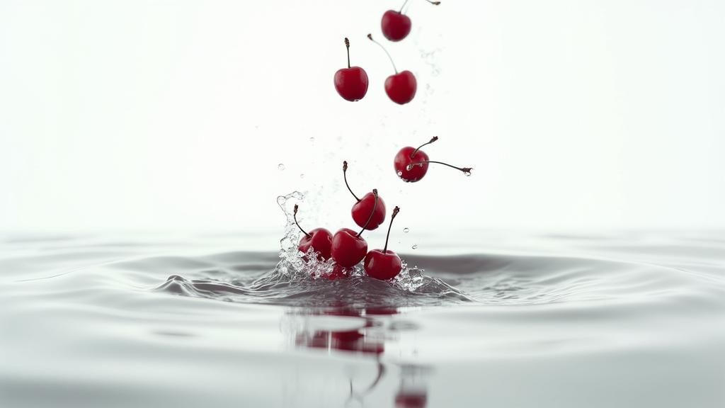 Cherries Falling into Water: Cinematic Slow Motion