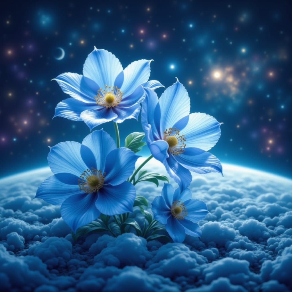 Translucent Blue Flowers Bloom on Planet Uranus