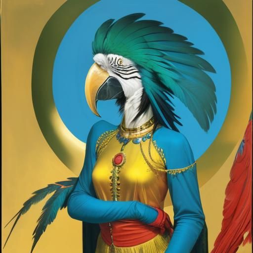 Golden Macaw-Woman Surrealist Composition