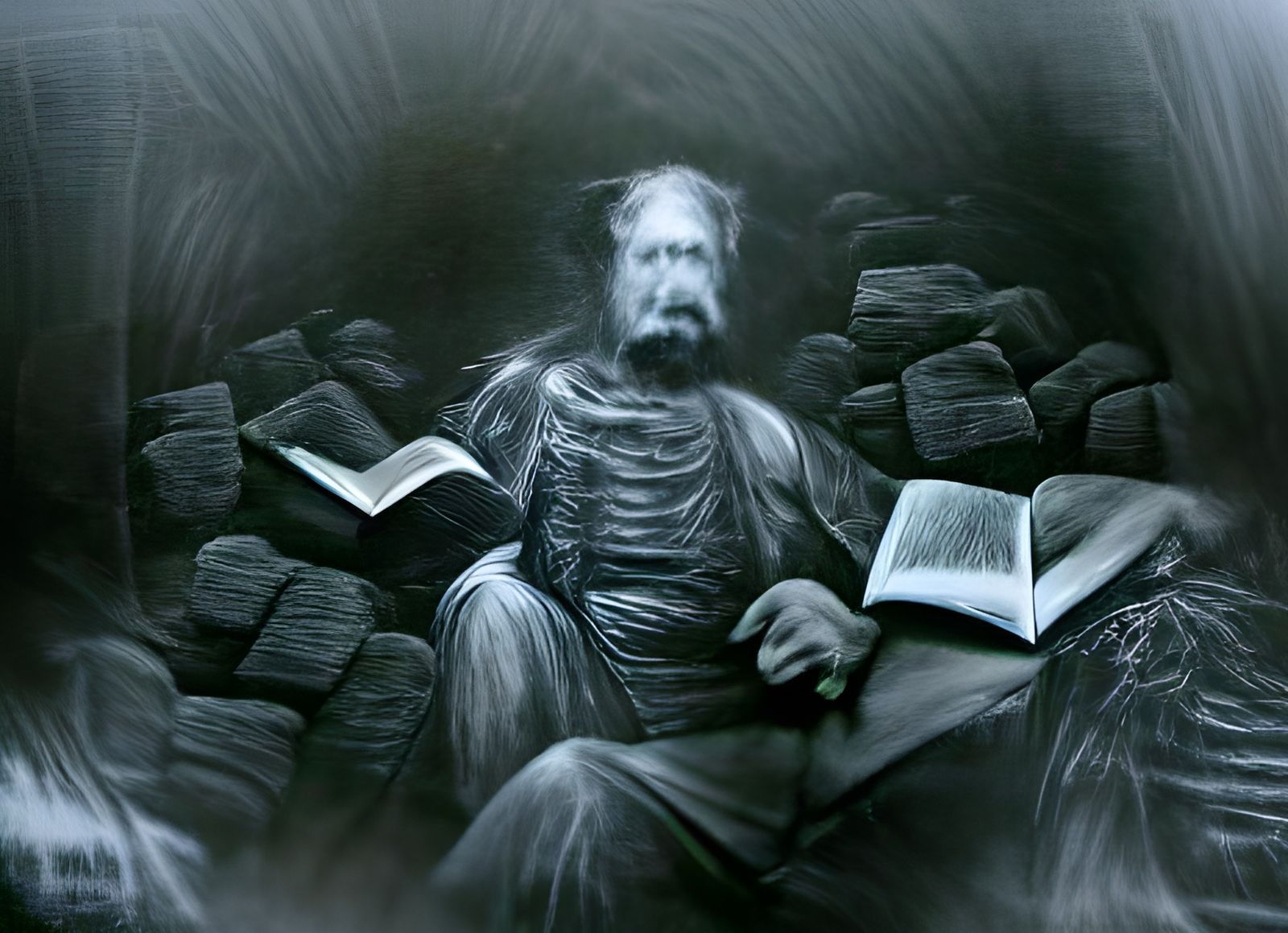 Dark Book of Wisdom Charcoal Drawing