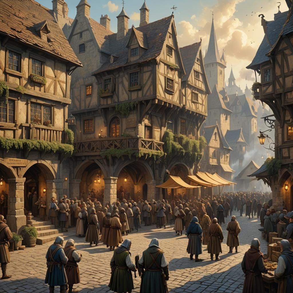 Medieval Village Square Concept Art in Fantasy Style