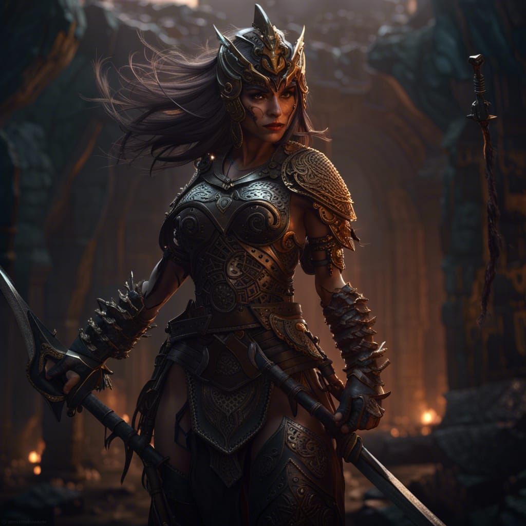 Fantasy Warrior Woman in Dark Fantasy Style