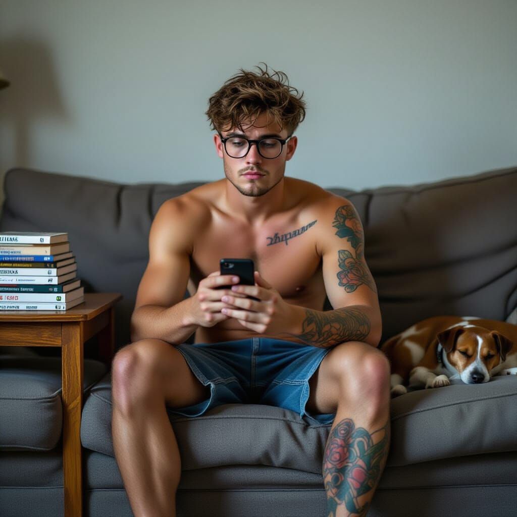 Cinematic Portrait of a Man with Dog in Dark Room