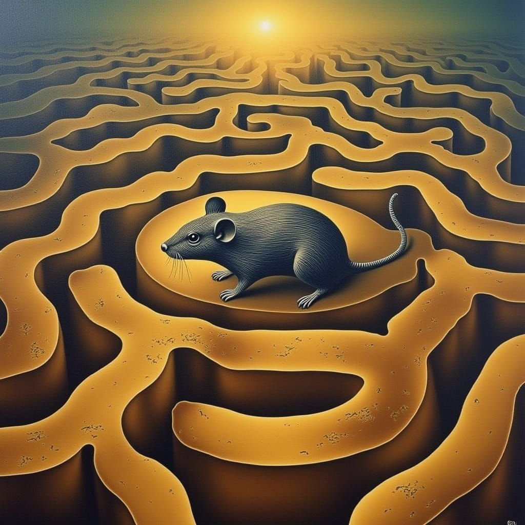A Mouse Navigates a Surreal Labyrinth