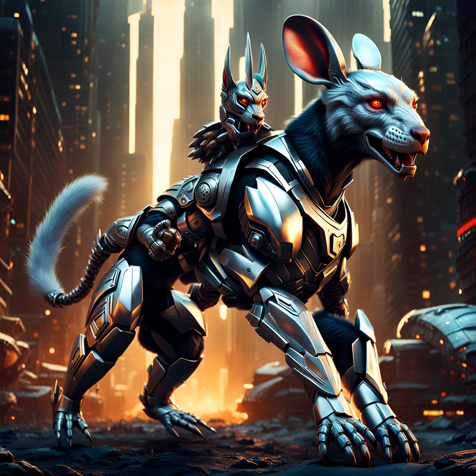 sci-fi artwork featuriNg a rabbit monkey hyena  hybrid known as the Traditional Sable-Cub
