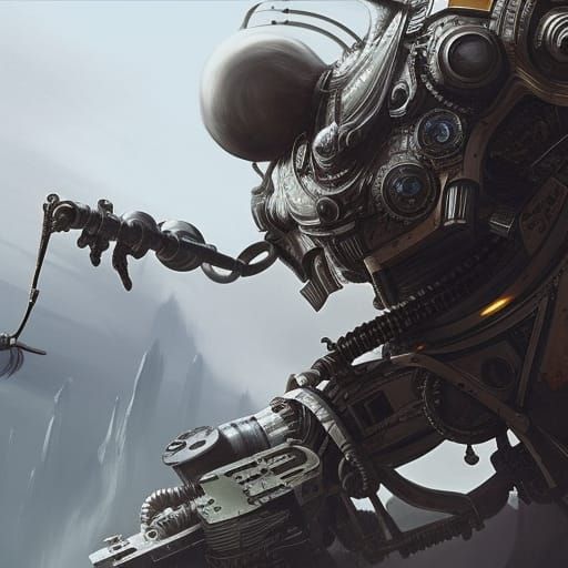 Steampunk Mech Warrior with Blade and Gun