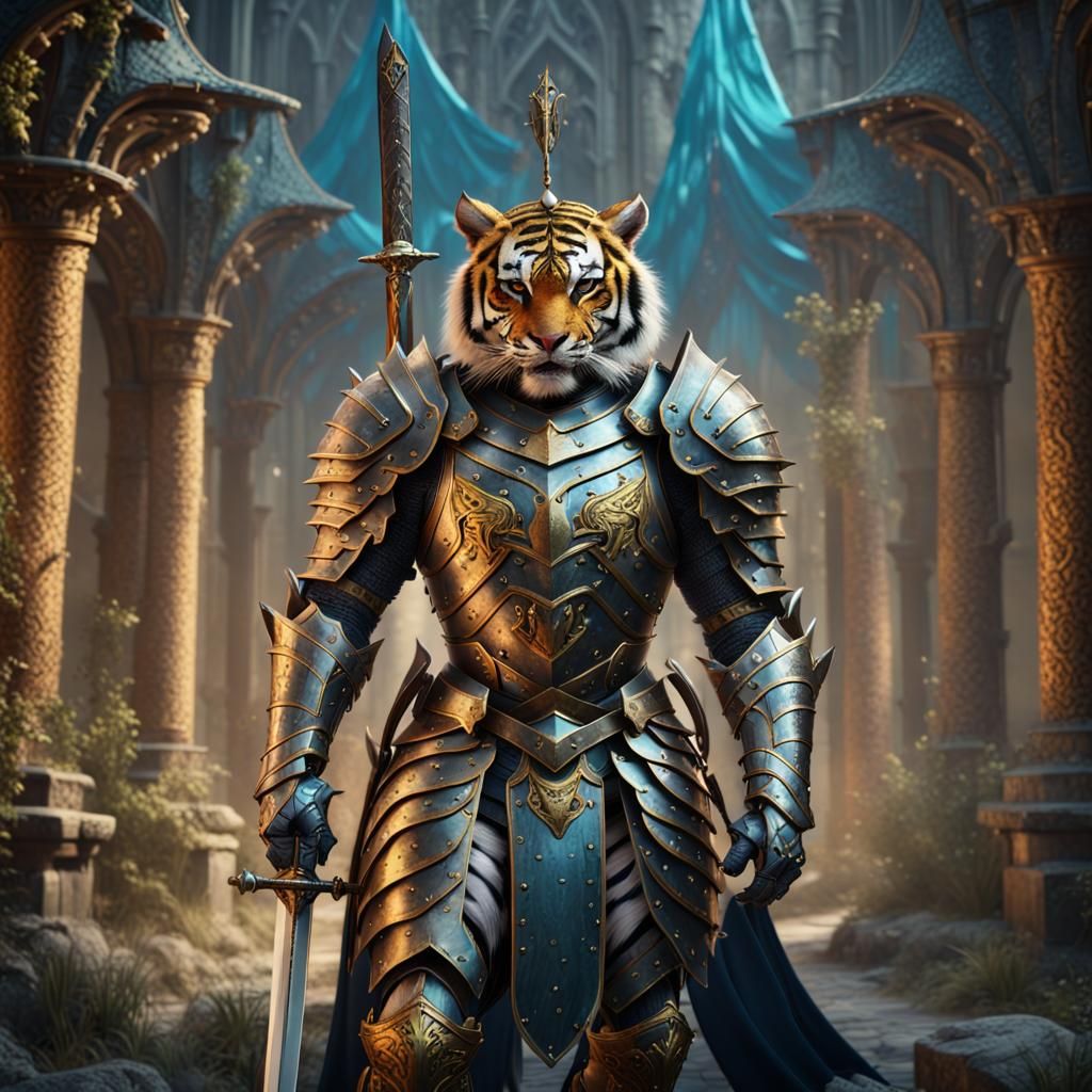 Medieval Tiger Knight in Shining Armor