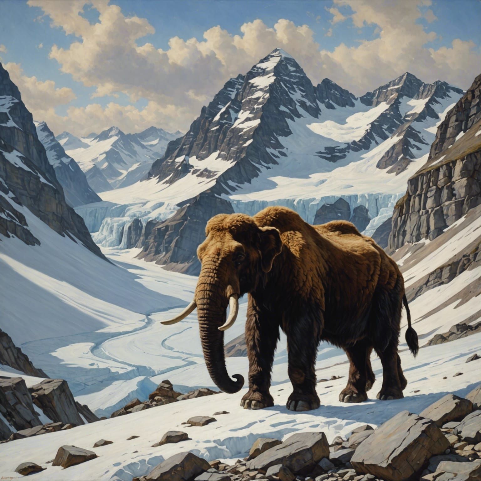 Mammoth on Glacier: Oil Painting Landscape