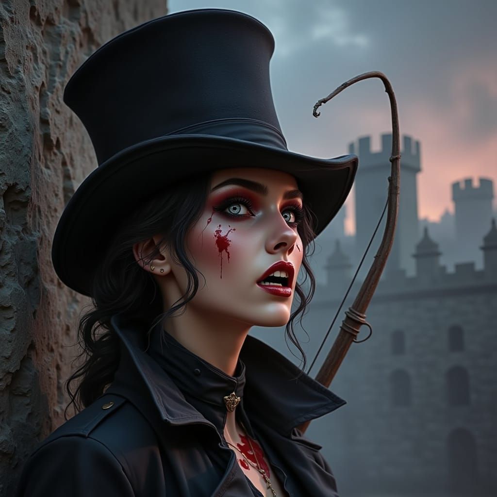 Dark Fantasy Vampire Outside Castle in Top Hat