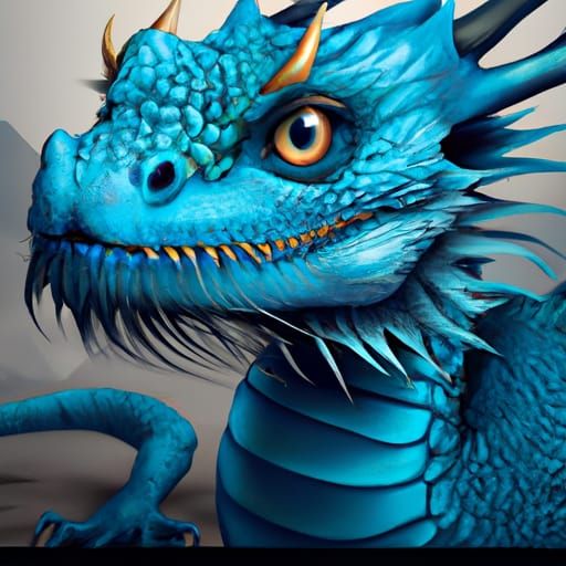Realistic Blue Dragon with Jade Eyes in 3D