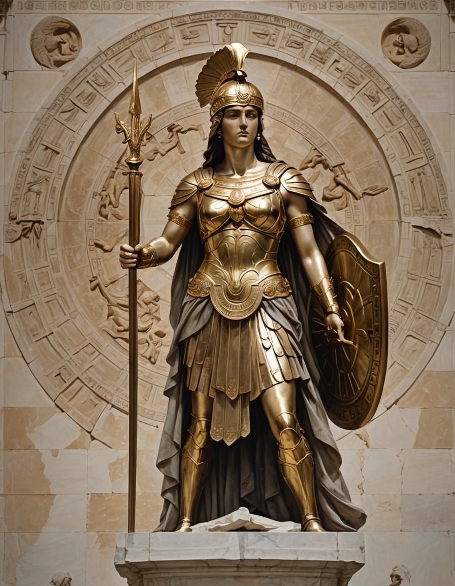 Athena, Goddess of Wisdom and Warfare in Golden Armor
