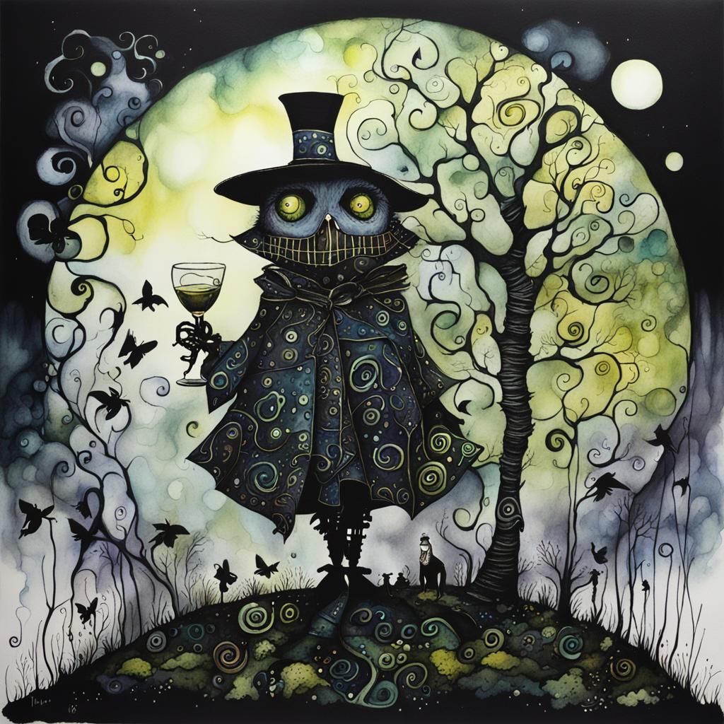 Dark Whimsical Art in Blacklight Style