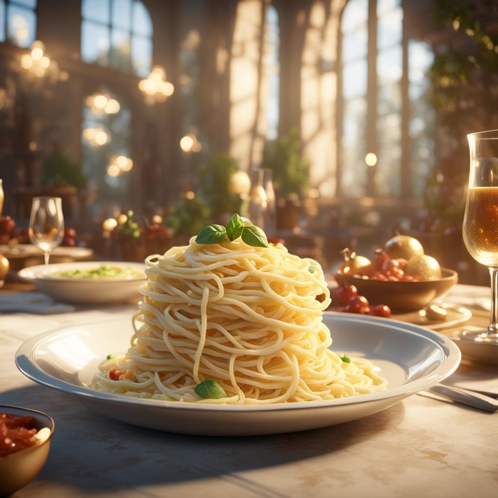 Fettuccine Alfredo Still Life in 3D Game Style
