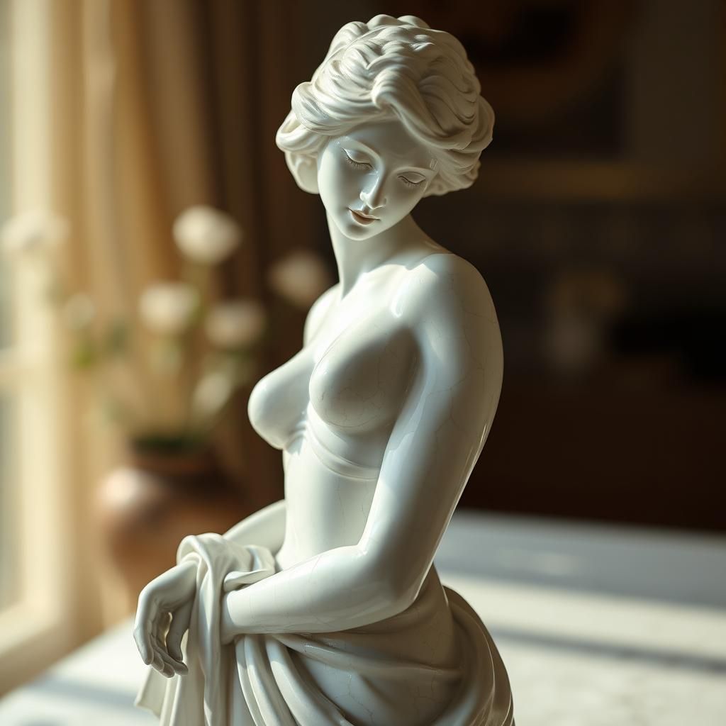 Elegant Cracked Porcelain Statue in Sunlight