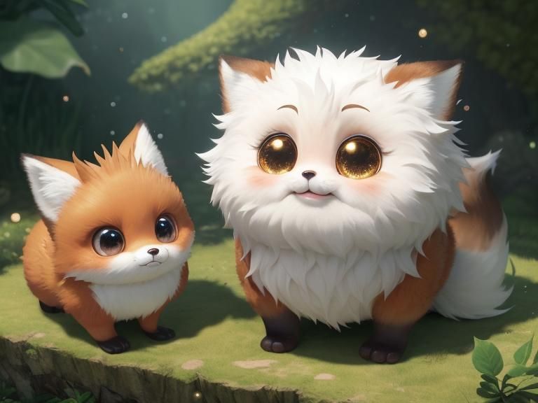 Adorable Nine-Tail Fox with Sparkling Eyes