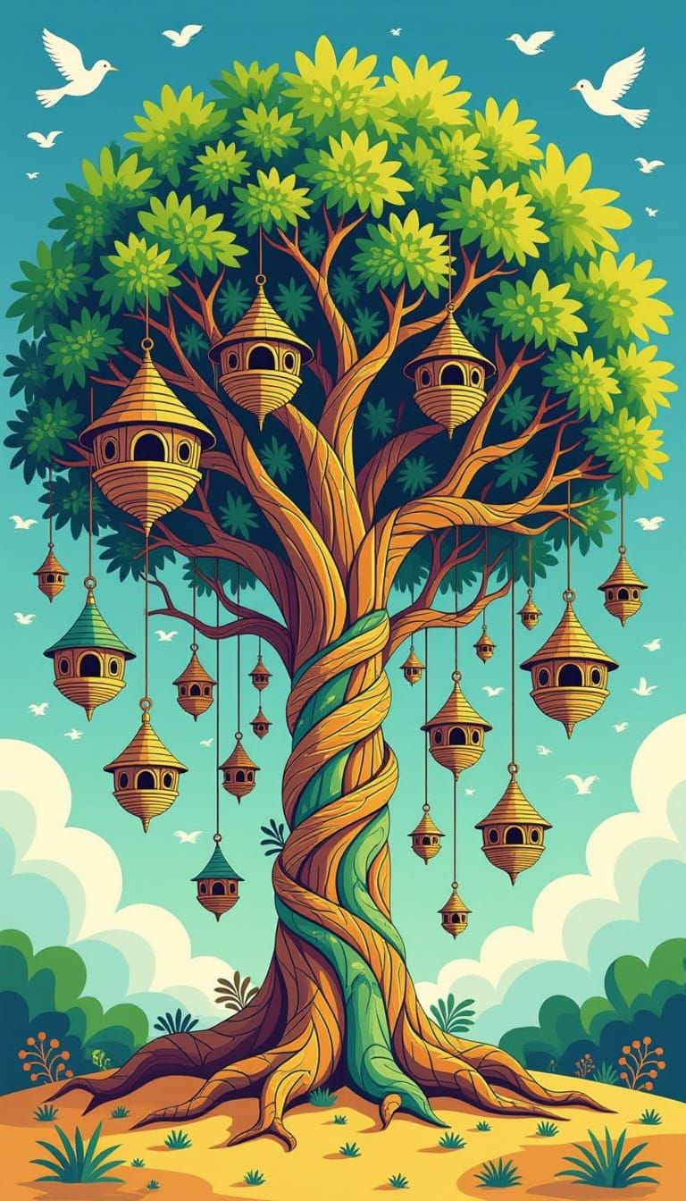 tropical tree with nests(?) #2