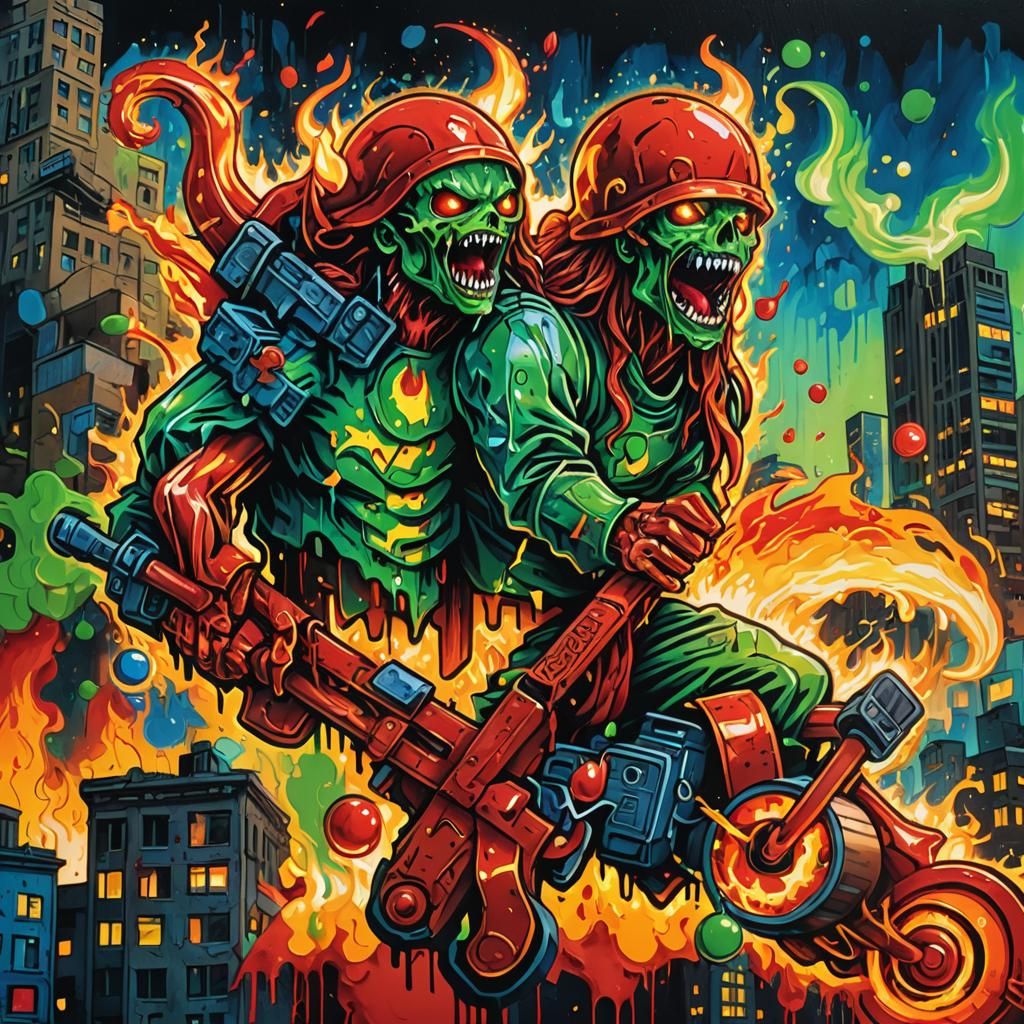 Surreal Graffiti Art: Hell's Mouth in Cityscape