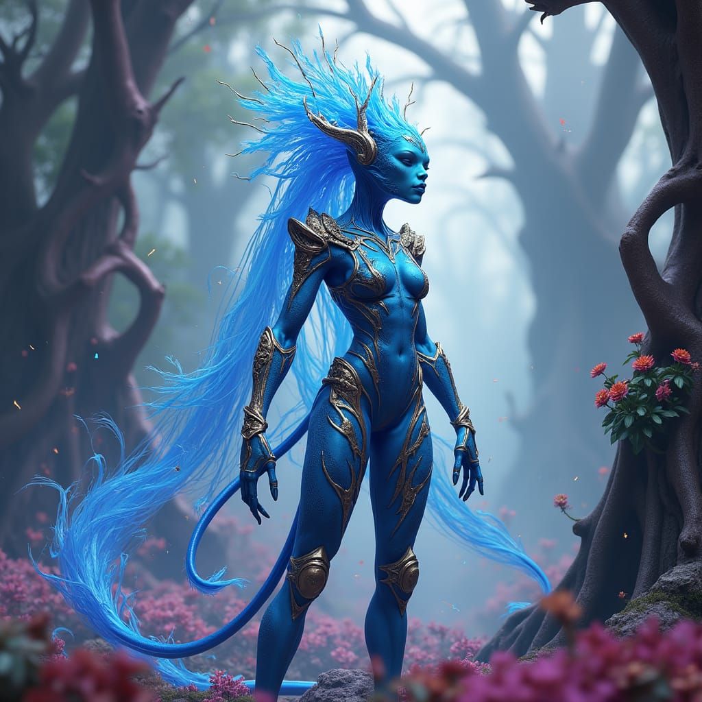 Iridescent Alien Queen in a Sci-Fi Landscape