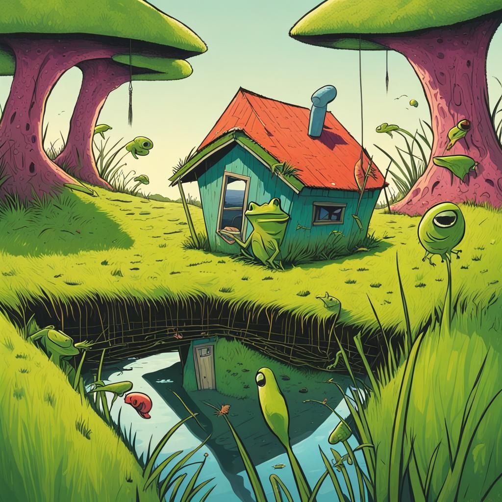 Shack on the river island . ANDY WARHALL STYLE