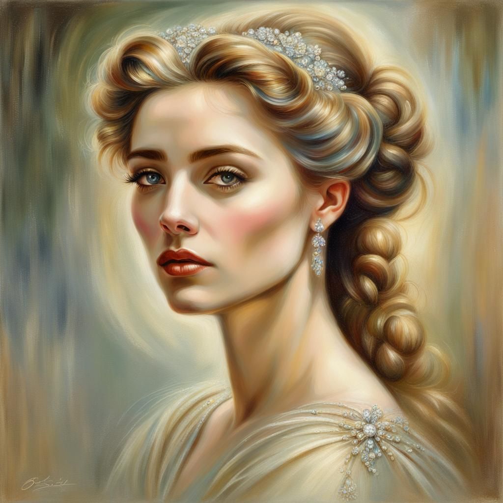 Romantic Oil Painting: Lady with Diamond Hair