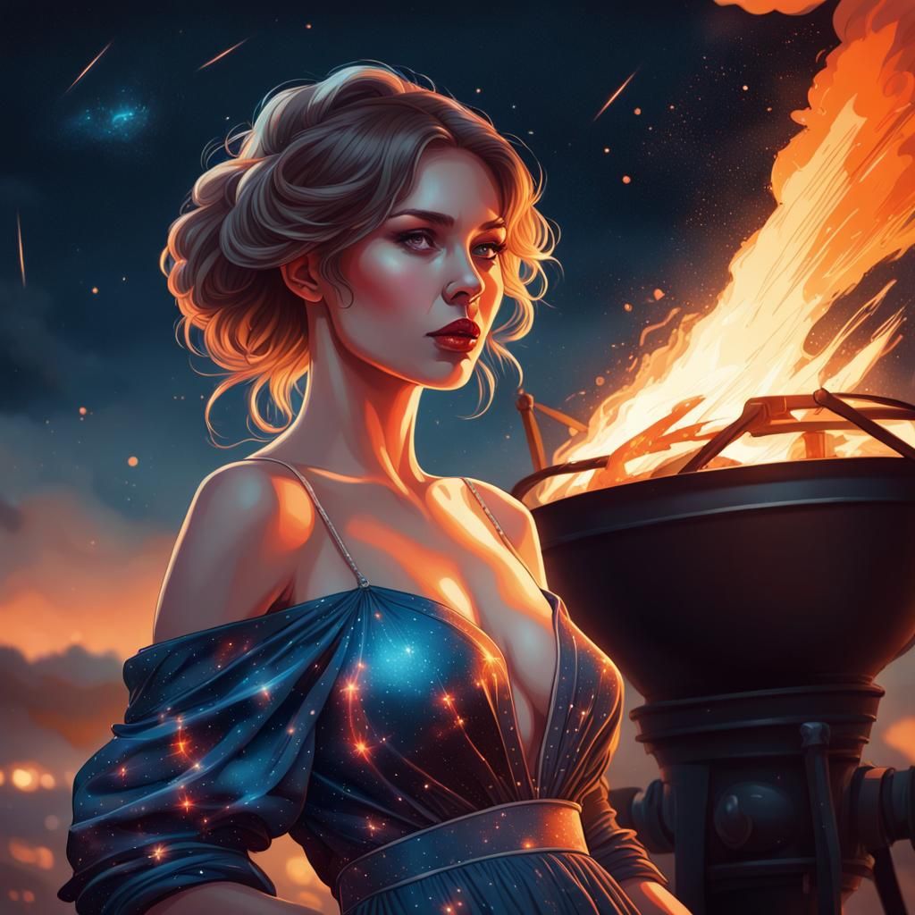 Sensual Woman Under a Starry Night Sky