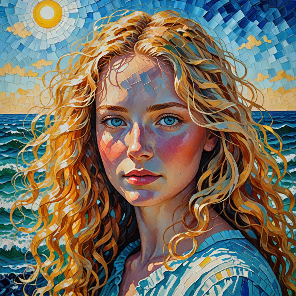 A Young Beauty Basks in Sunlight with Sea-Colored Eyes