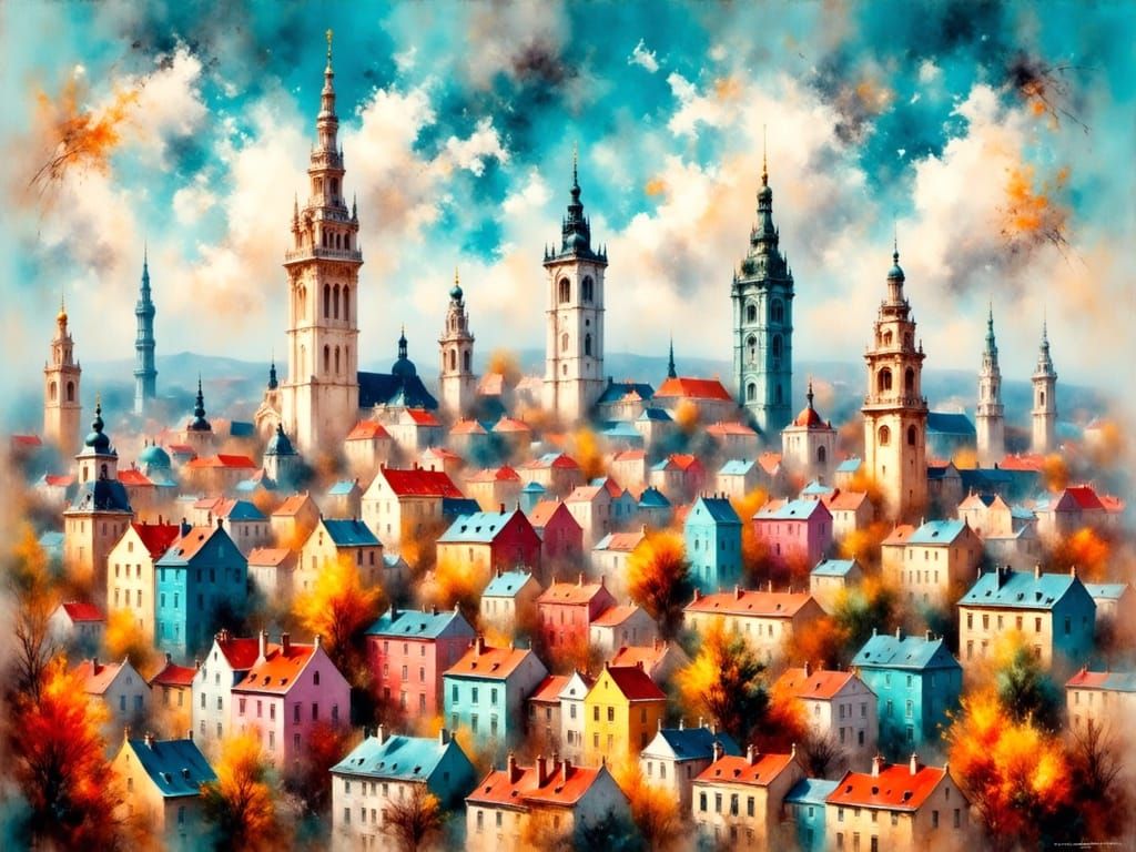 Vibrant Cityscape in Whimsical Gingham Patterns