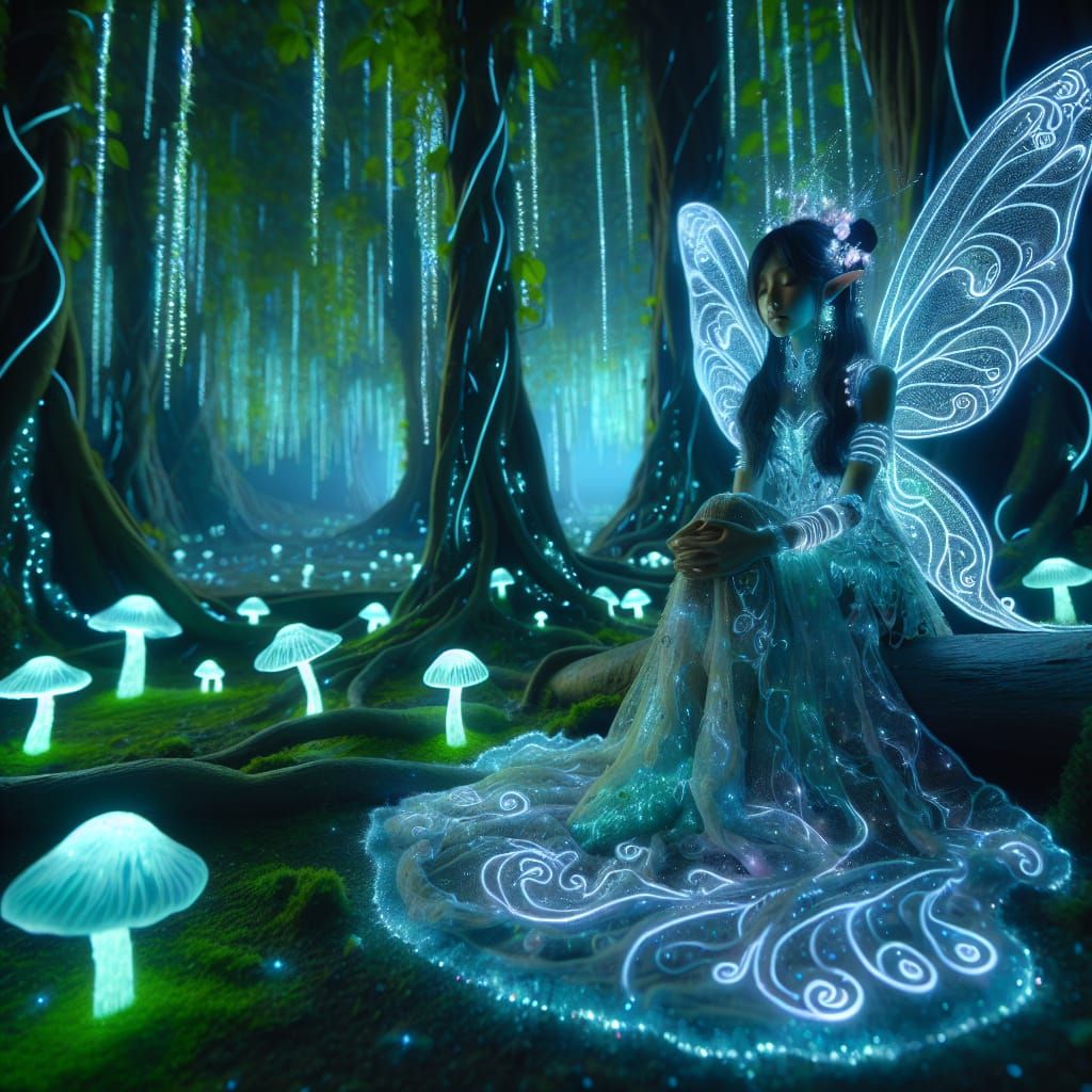 Bioluminescent Fairy in Enchanted Forest