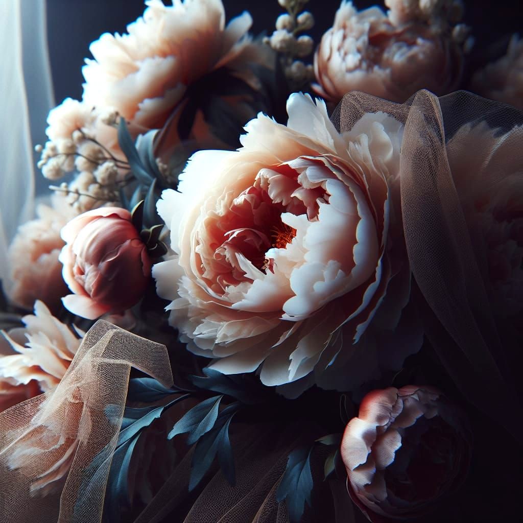 Hyperrealistic Tulle Peonies in High Resolution