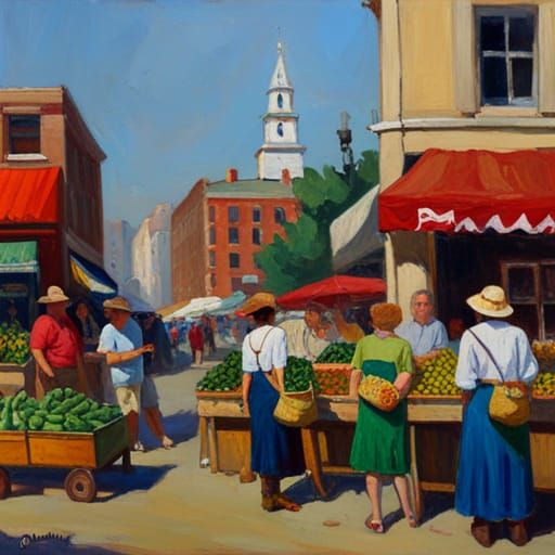 Farmers Market Oil Painting in Impressionist Style