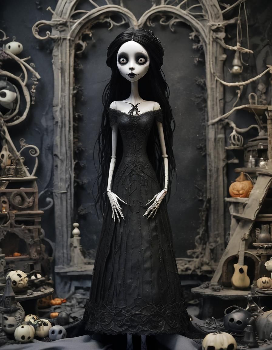 Gothic Bride in Stop-Motion Animation Style