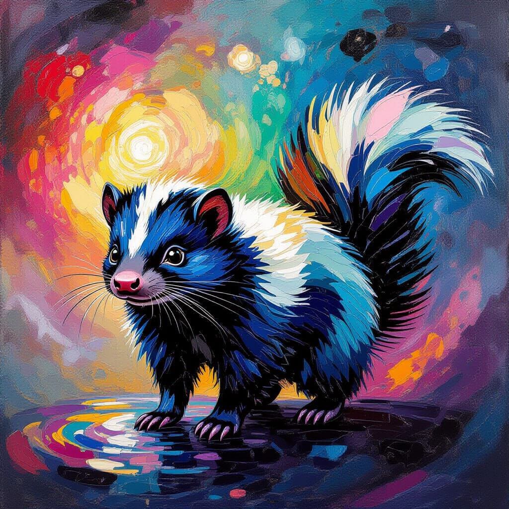 Colossal Skunk, Painterly Vortex Fur, Cosmic Nebula Backgrou...