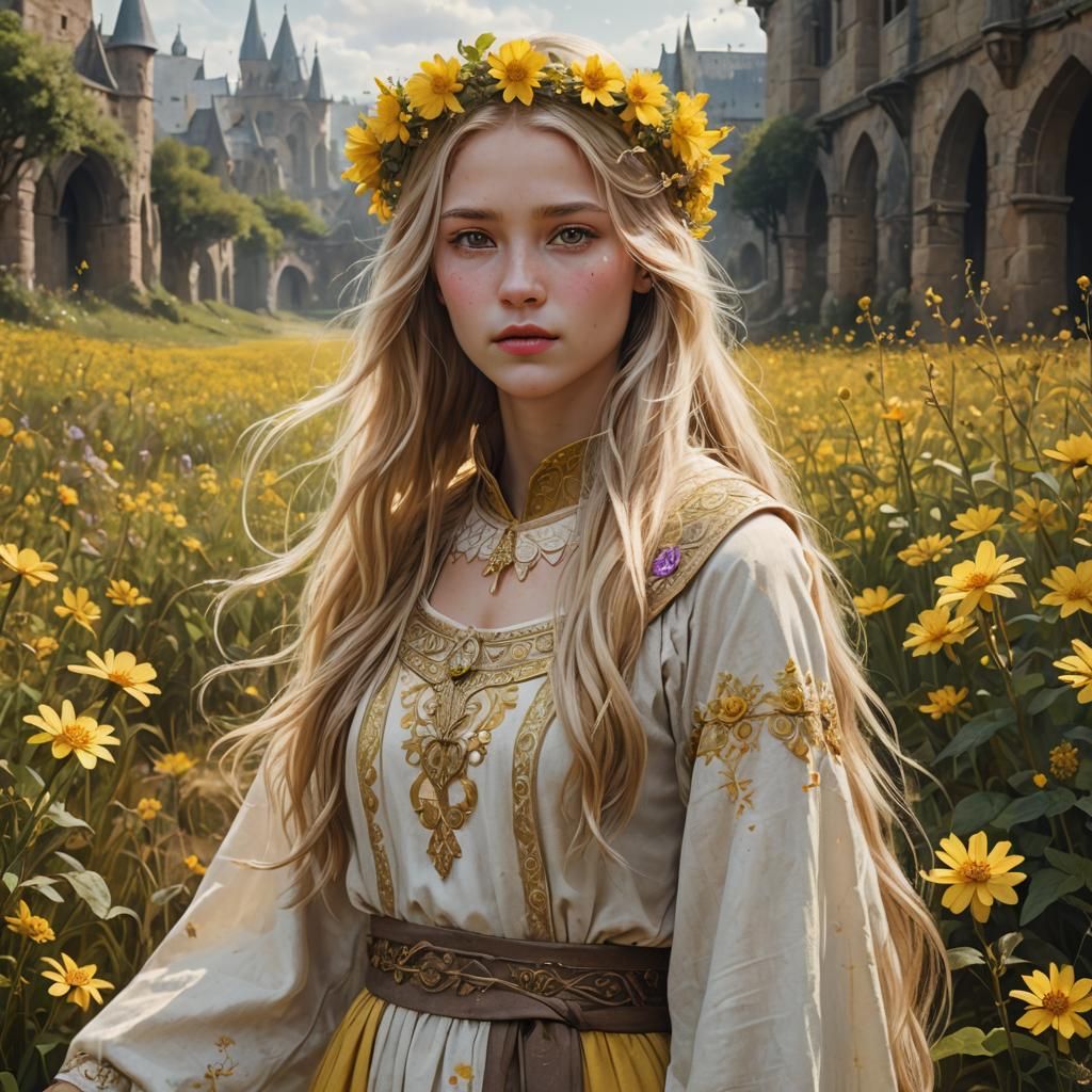 Woman in Flower Field: Fantasy Concept Art