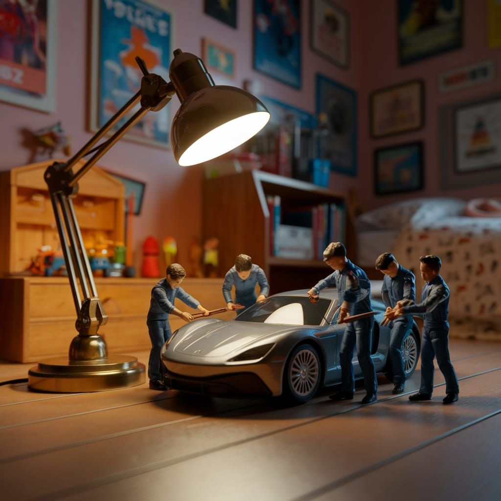 Miniature Mechanics at Work in a Whimsical Child's Bedroom