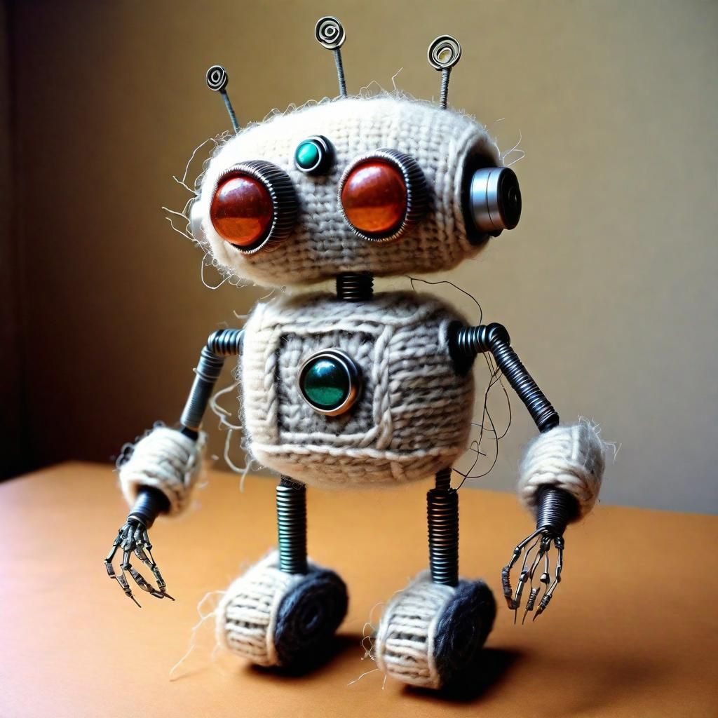 Whimsical Wool and Wire Robot in Sci-Fi Fantasy