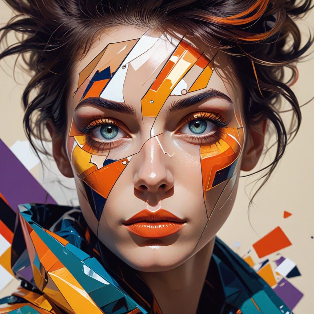 Vibrant Abstract Portrait in Kaleidoscopic Cubist Style