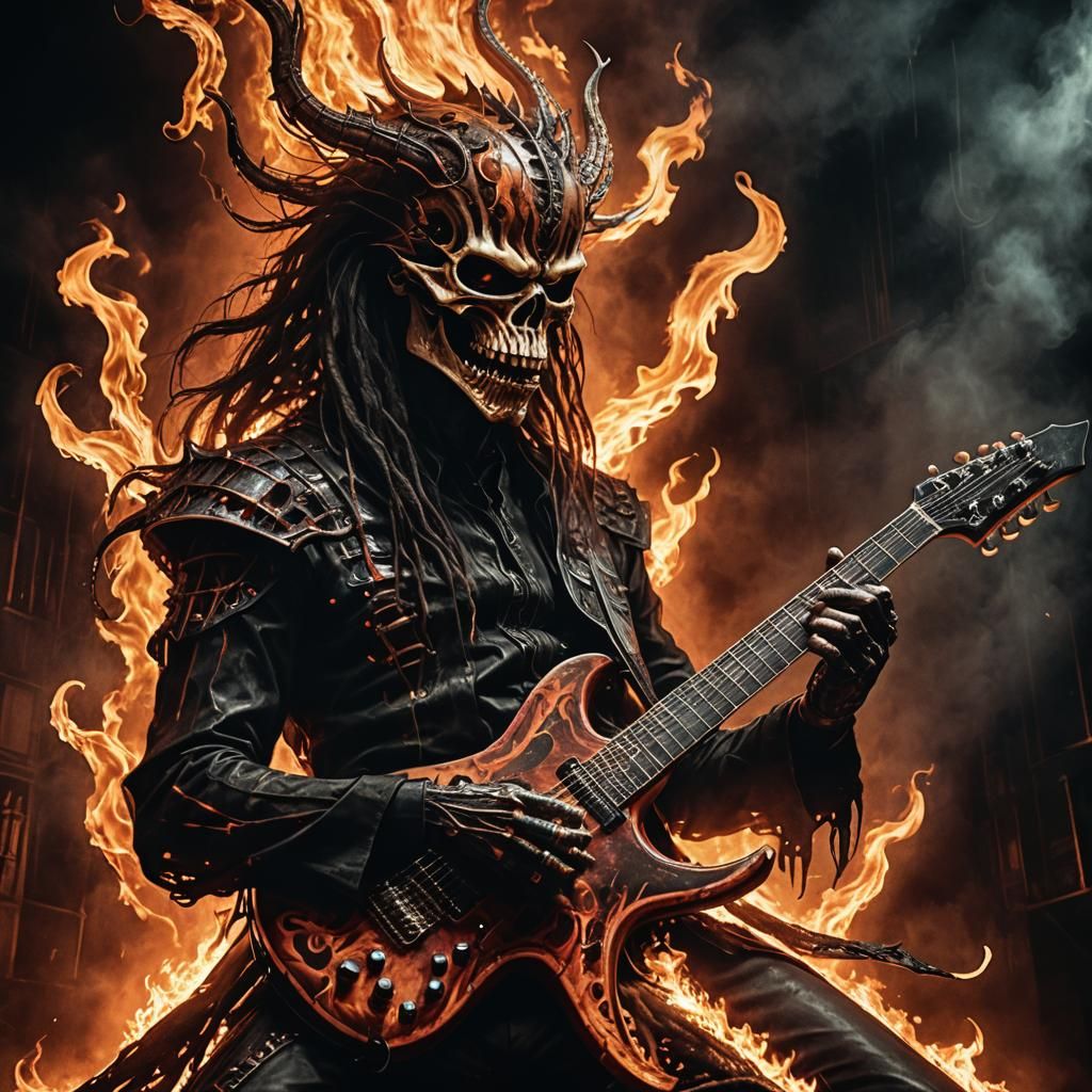 Death Metal Guitarist Ablaze: Dark Fantasy Art