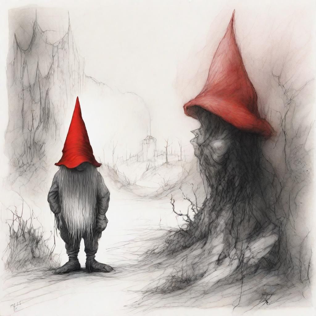 Sinister Gnome Lugging Sack: Macabre Pencil Sketch