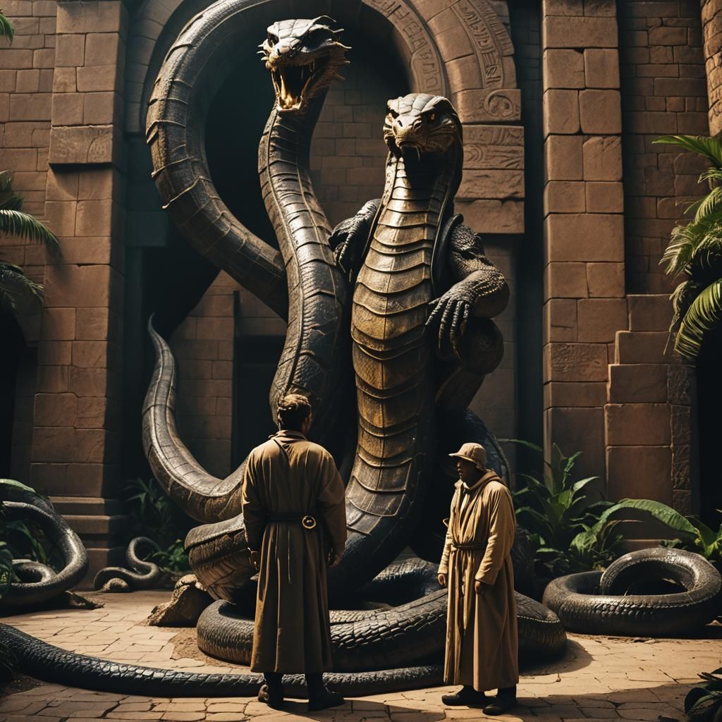 Dramatic Cobra Statue Scene in Cinematic Style
