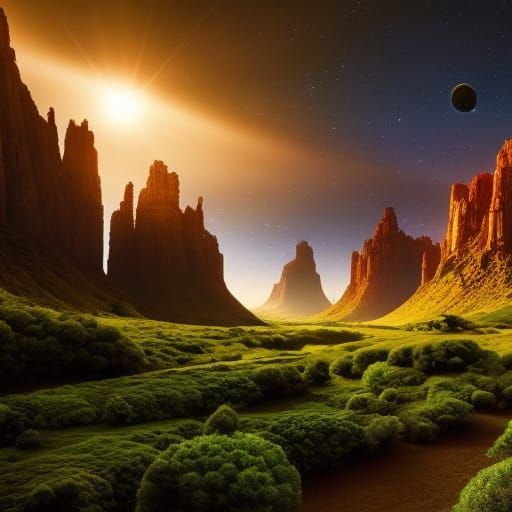 Alien Planet with Giant Moons Digital Painting