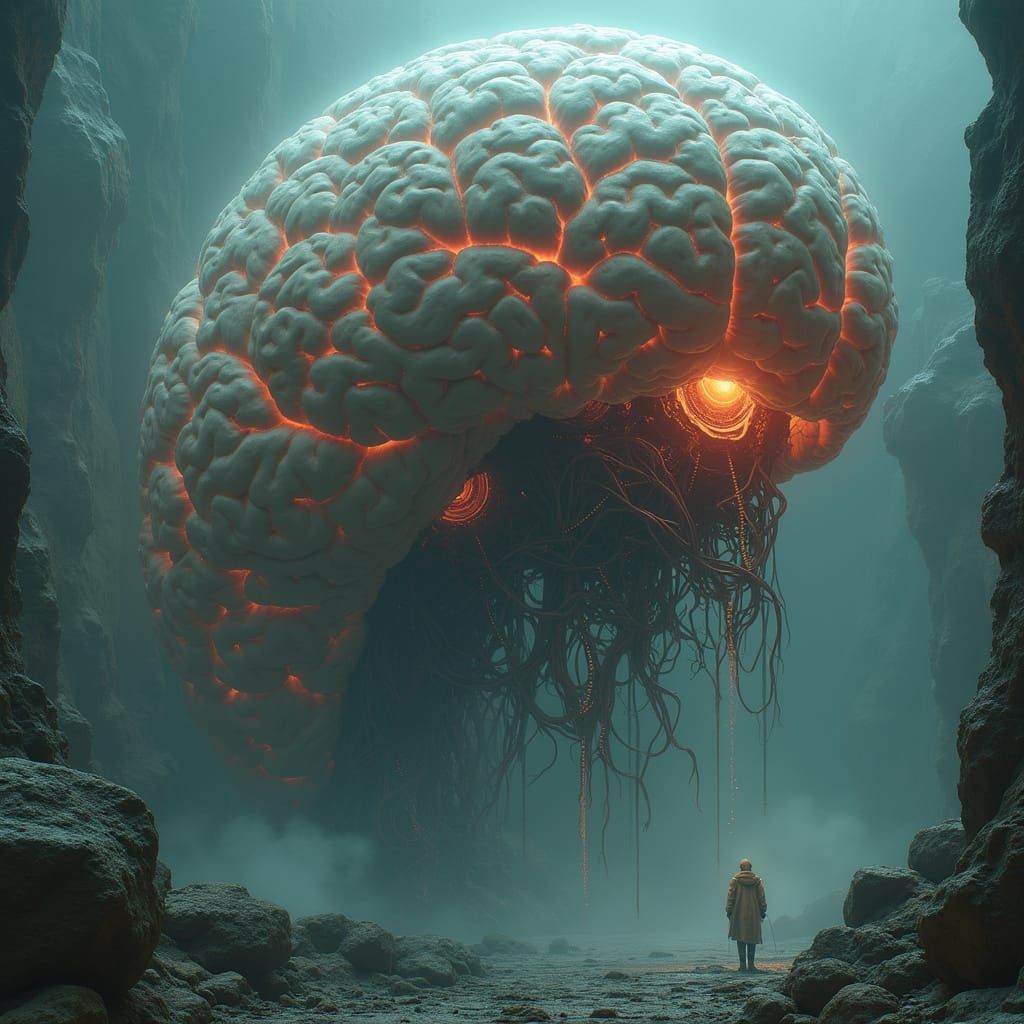 Gargantuan Biomechanical Entity in Dark, Industrial Futurism