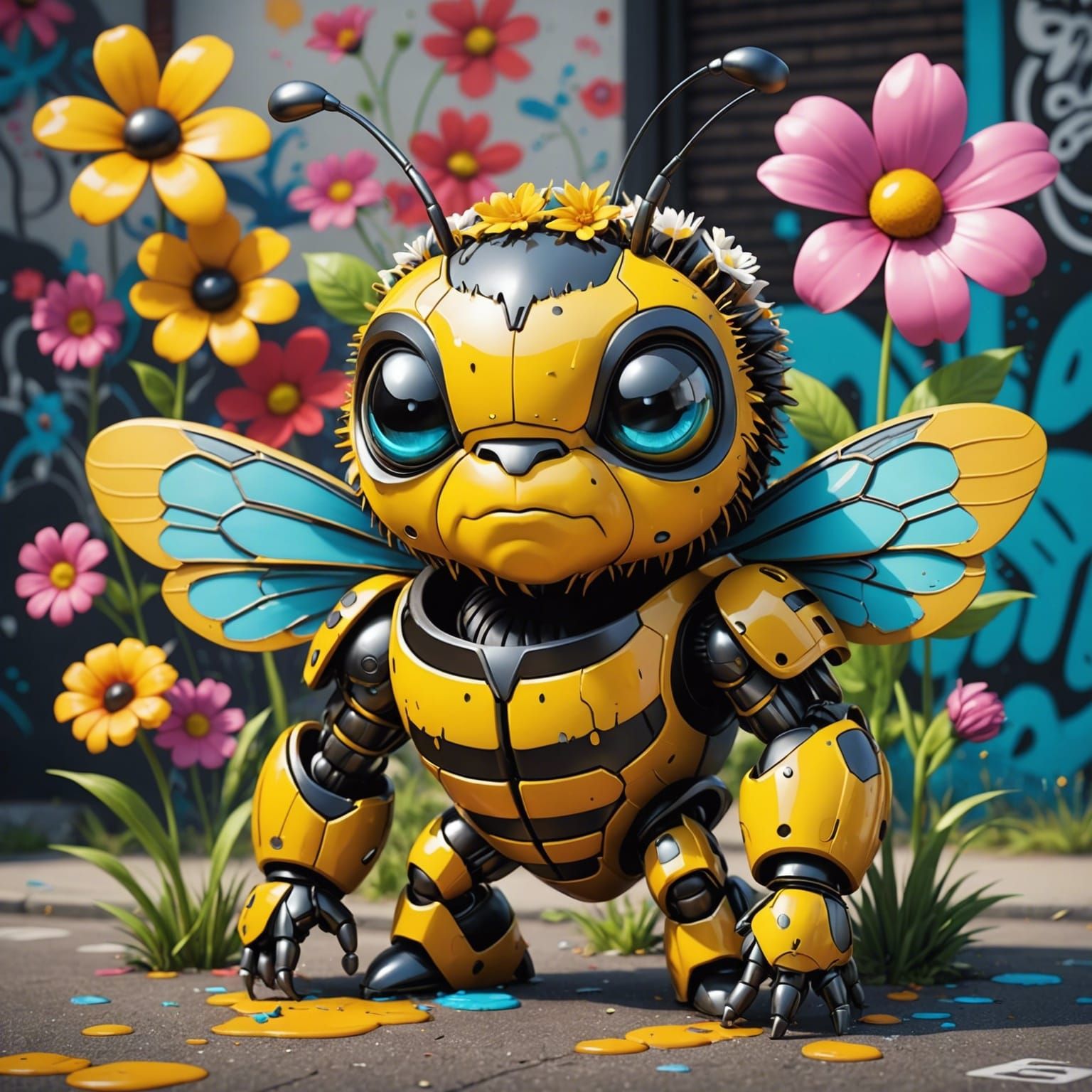 Grumpy Bumblebee Graffiti Art in Cartoon CGI Style