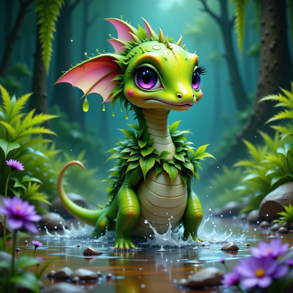 Cute Baby Diplodocus with Leaf Garland