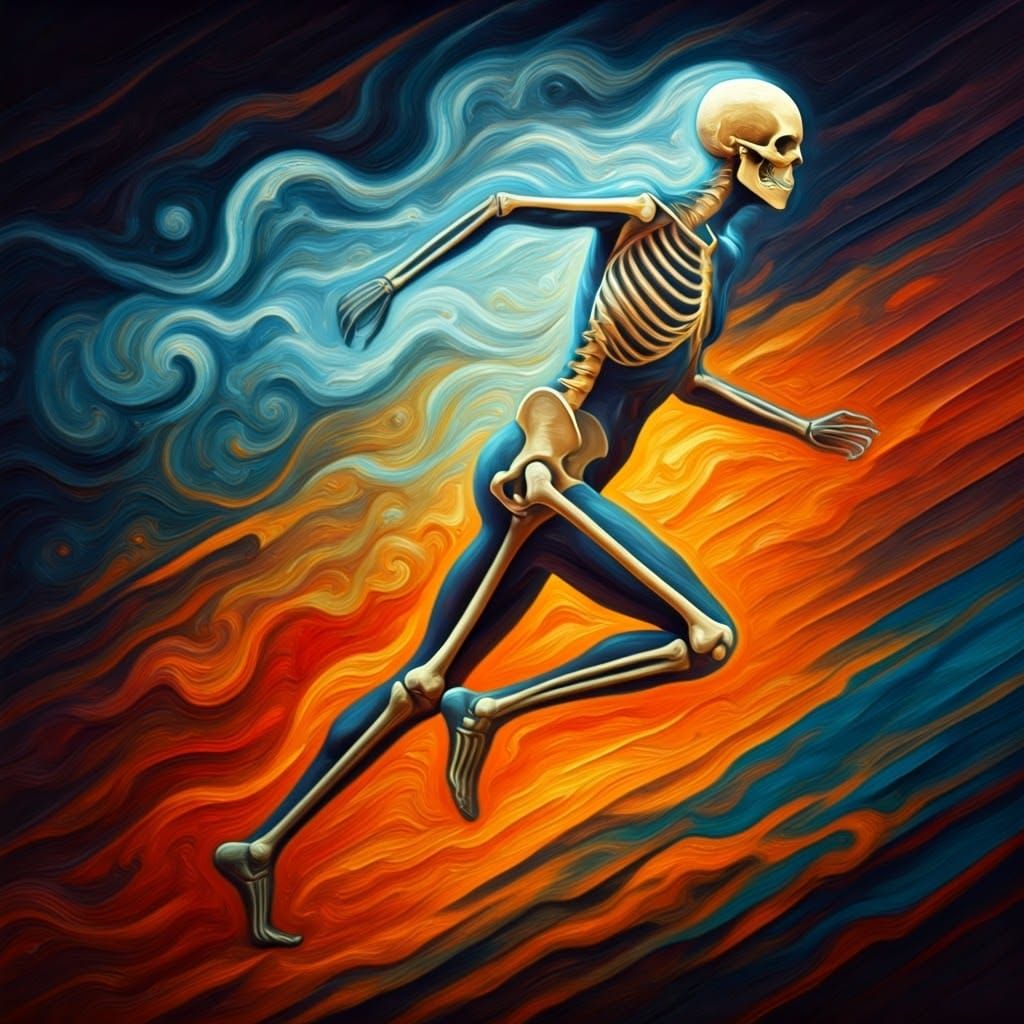 Smoky Skeleton Runner in Abstract Expressionist Style