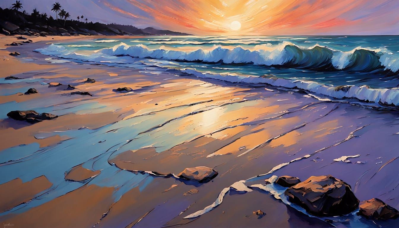 Australian Impressionist Surfer at Dusk